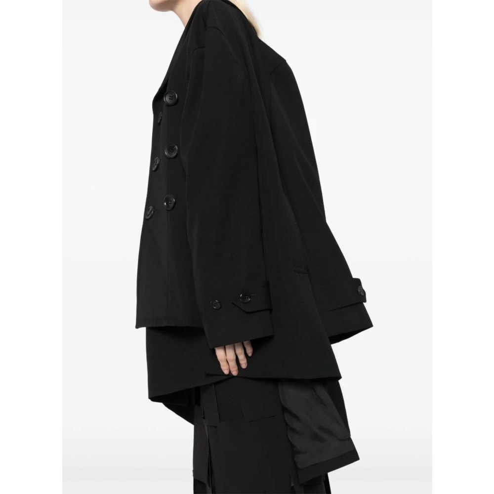 Comme des Garçons Zwarte dubbelrijige wollen jas Black Dames