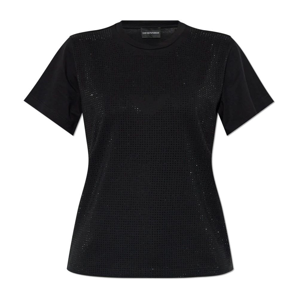 Emporio Armani T-shirt med skimrande kristaller Black, Dam