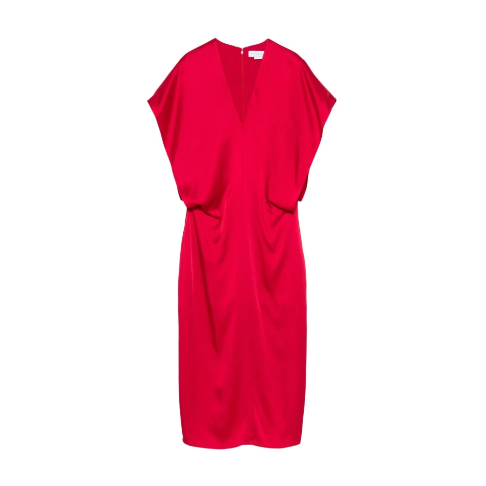 Stella Mccartney Women's Red V-Neck Dress Gathe Waist Small