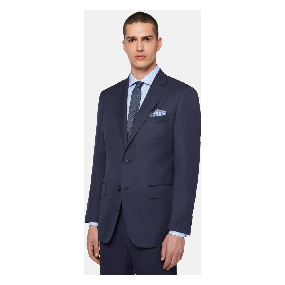 Boggi Milano Micro Fancy Wool Suit Style Bruxelles Blue Heren