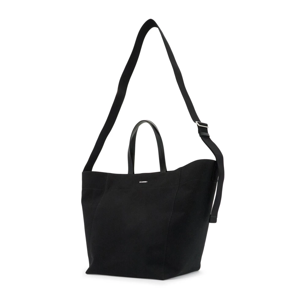 Jil Sander Canvas Utility Tote Bag met leren details Black Dames