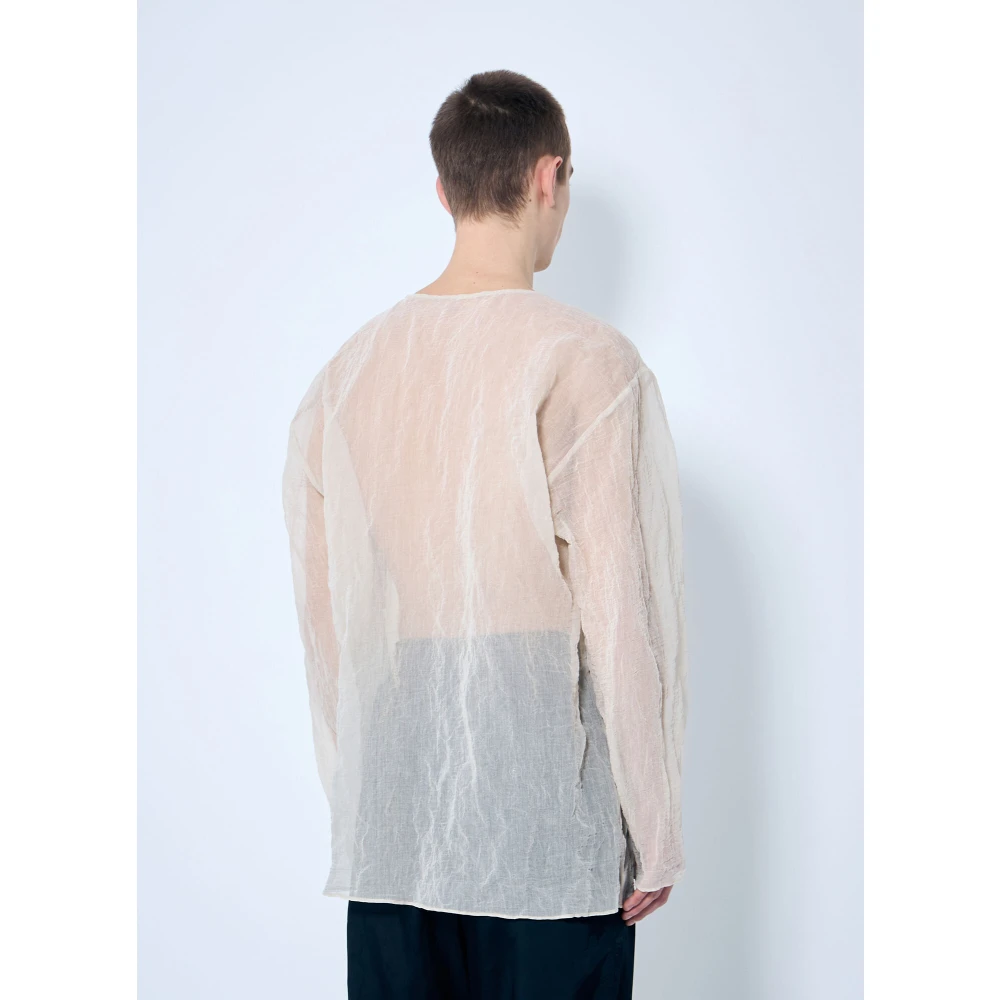 Dries Van Noten Gekreukte Lichtgewicht Crewneck Shirt Beige Heren