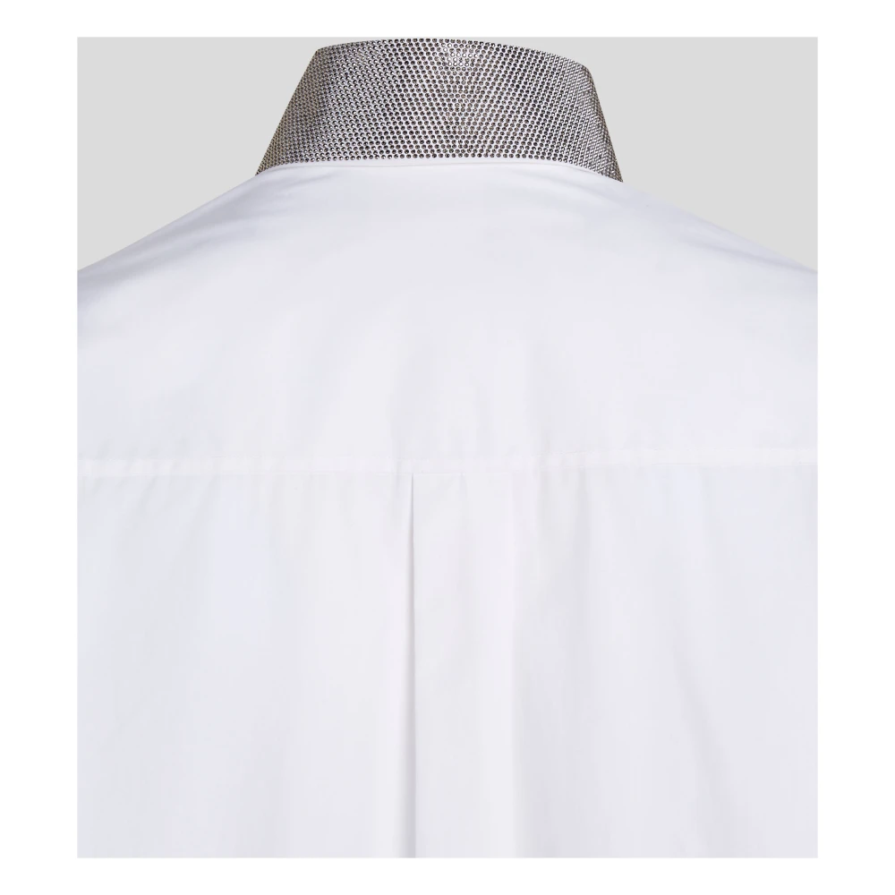 Karl Lagerfeld Biologisch katoenen shirt met kristalafwerking bij de hals White Dames
