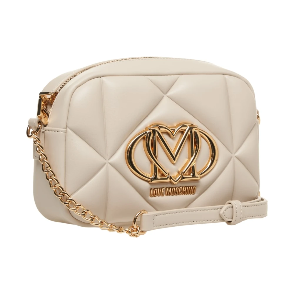 Love Moschino Gewatteerde Witte Schoudertas met Gouden Accenten White Dames
