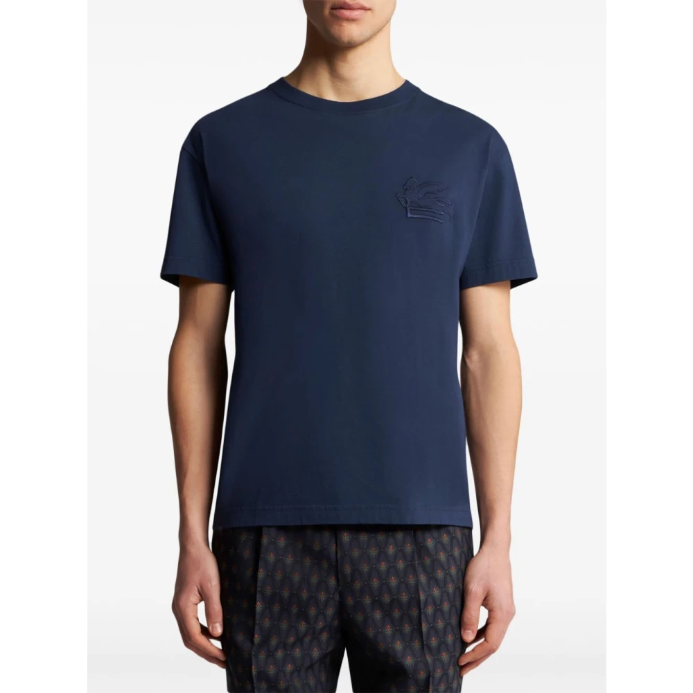 ETRO Pegasus Geborduurd Navy Blue T-shirt Blue Heren