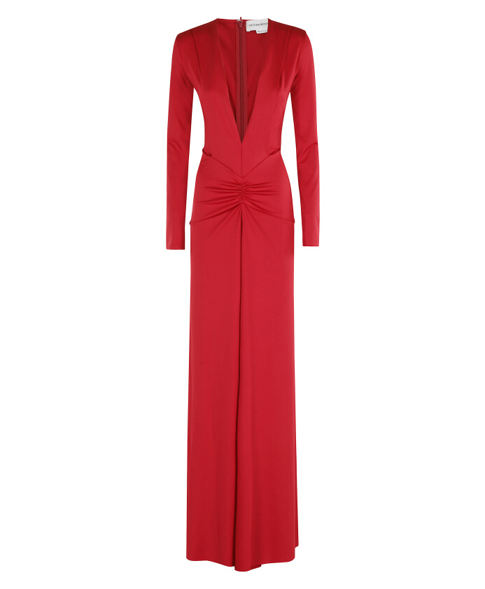 robe-rouge-col-en-v-profond-longue