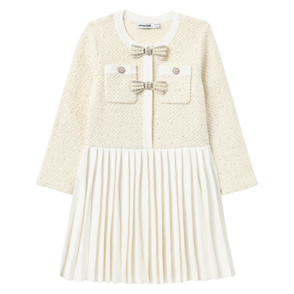 Self Portrait Girls White Sequin Knit Bow Trim Dress - Dresses - 8 Y - Kids