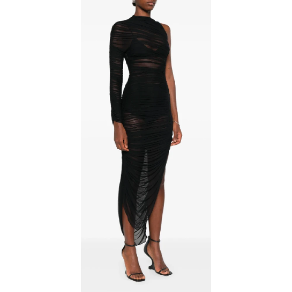 Mugler Zwarte Mesh Robe Jurk Black Dames