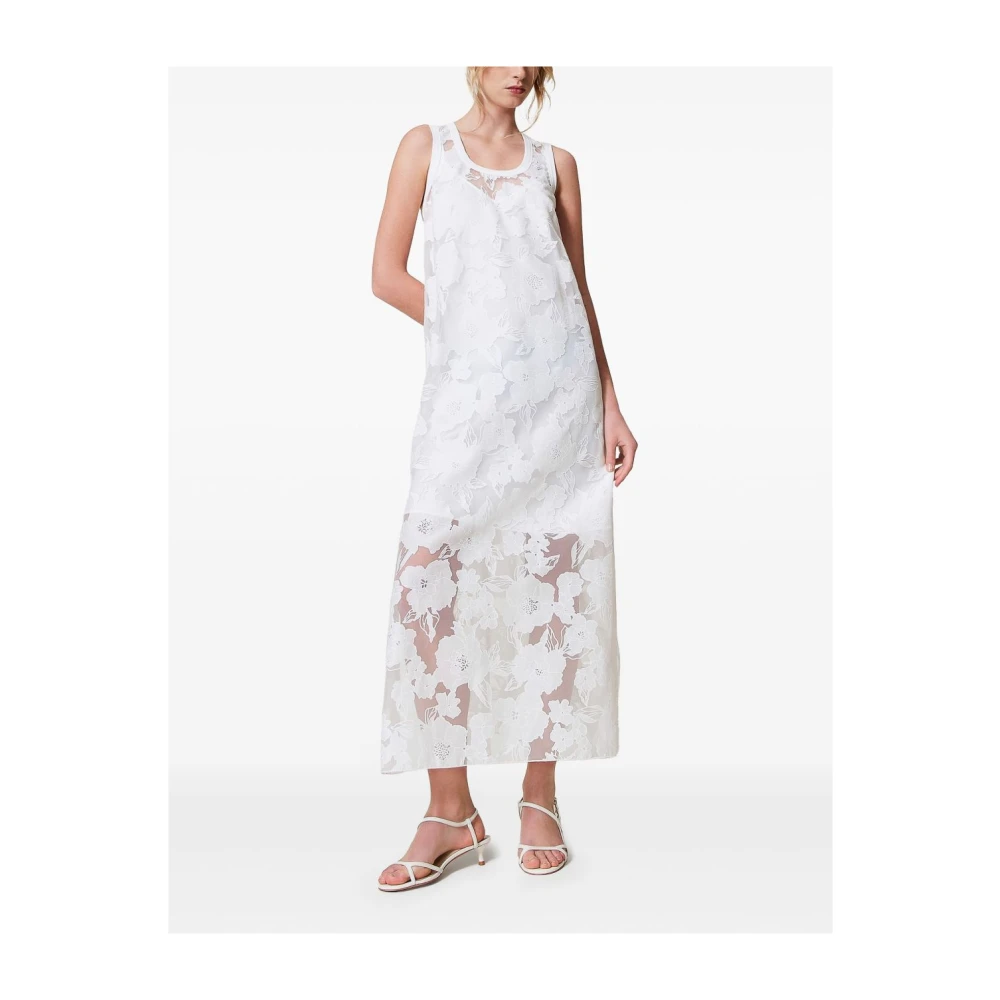 Twinset Witte Doorschijnende Mouwloze Jurk White Dames