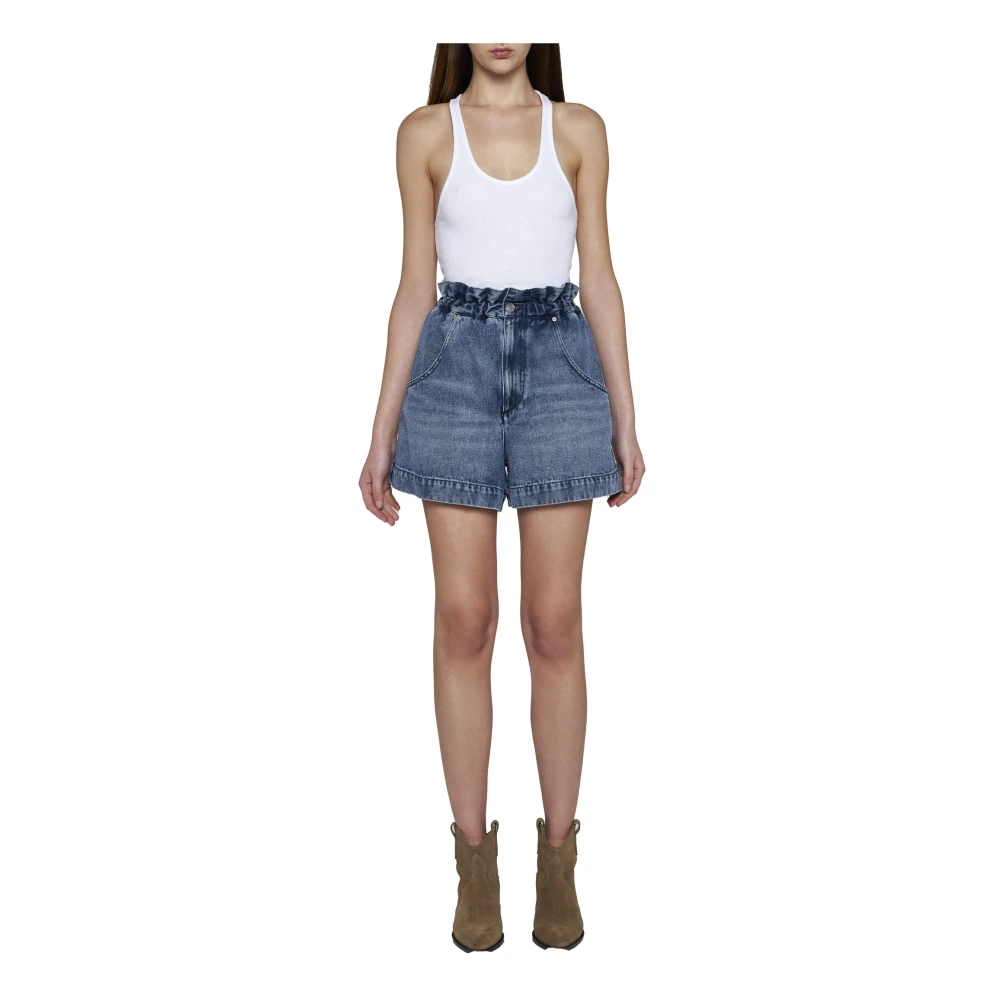 Isabel marant Blauwe Denim Shorts Hoge Taille Vervaagd Blue Dames