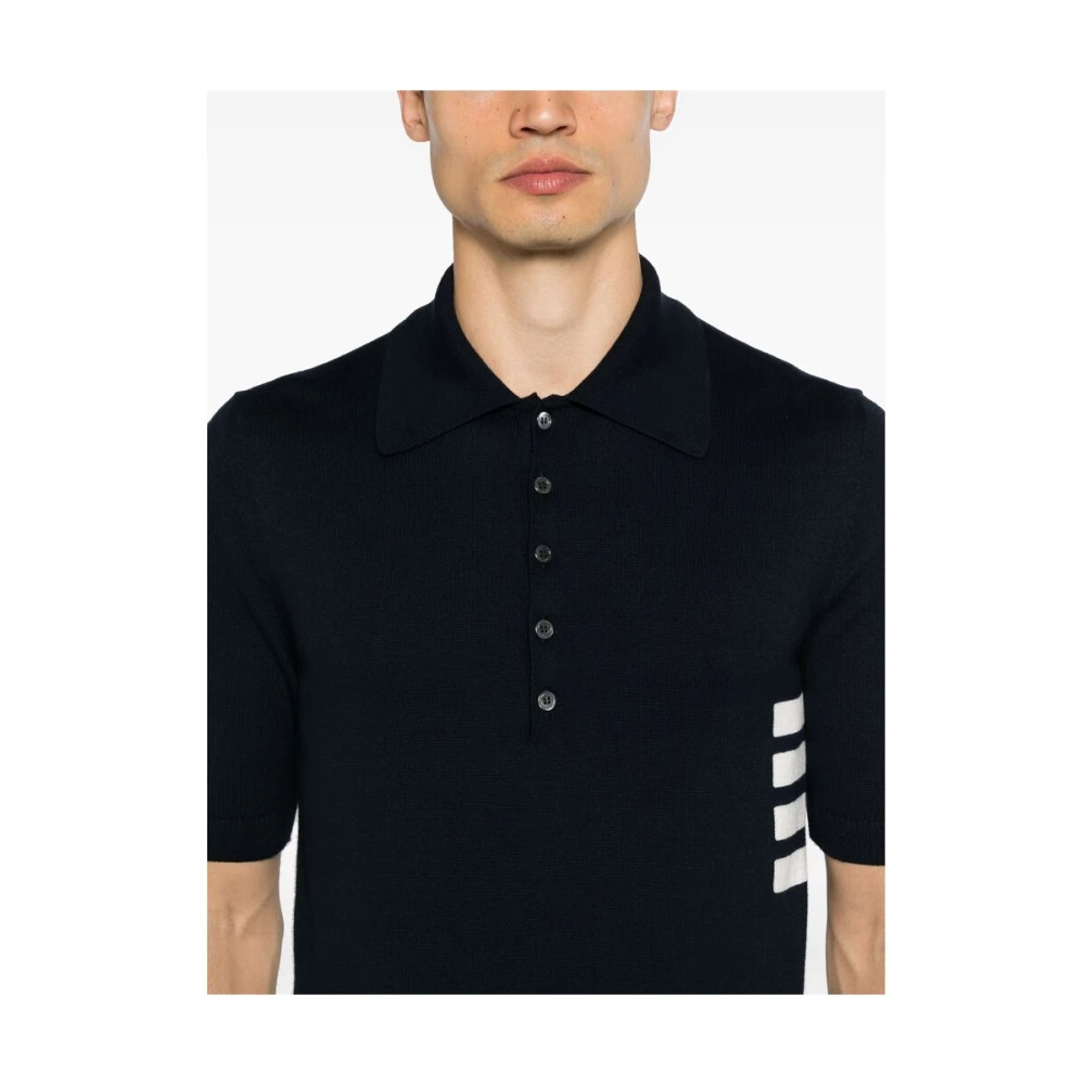 Thom Browne Navy Blue Polo Kraag Sweater Blue Heren