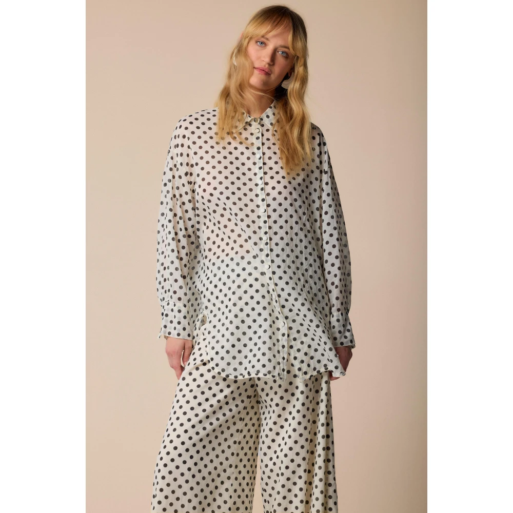Kocca Gestippelde Roomkleurige Shirt met Lange Mouwen White Dames
