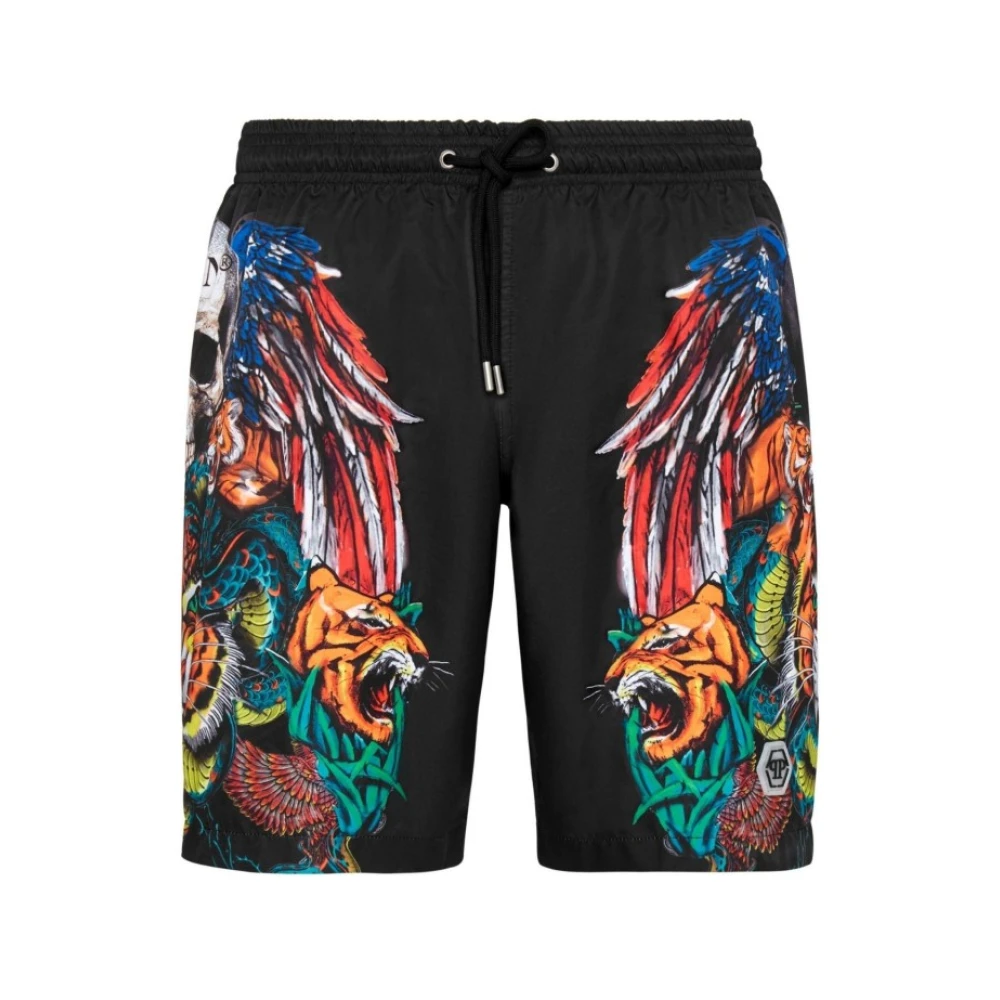 Philipp Plein Zwarte Heren Strand Shorts met Print Multicolor Heren