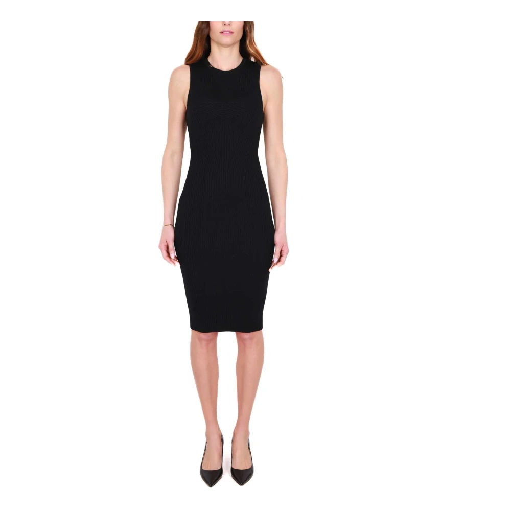 Elisabetta Franchi Geribbelde gebreide knielange jurk zwart Black Dames