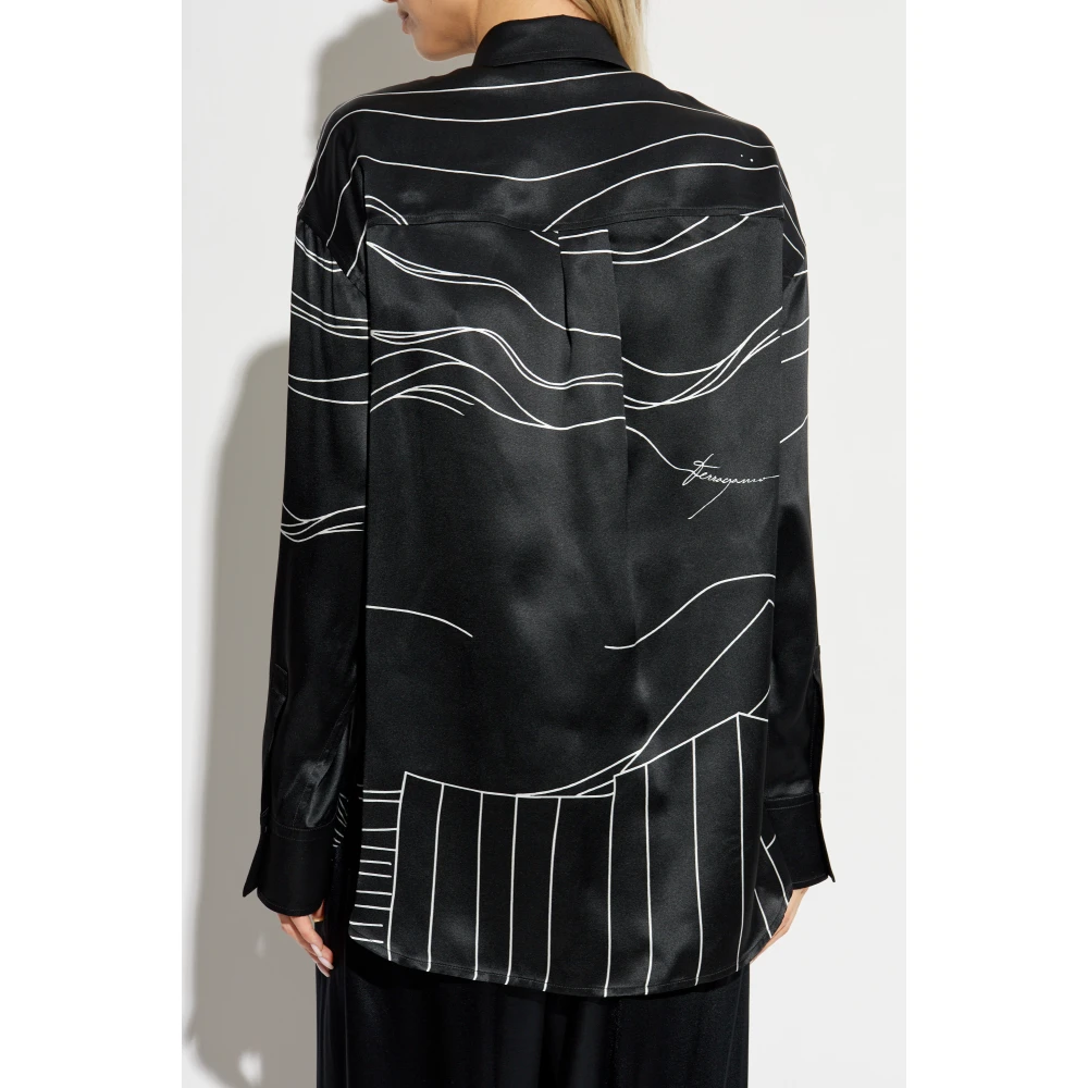 Salvatore Ferragamo Zijden shirt met print Black Dames