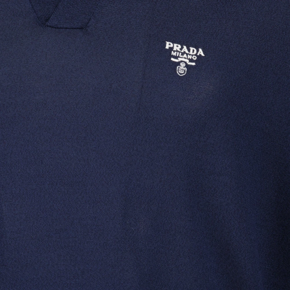 Prada Zijden V-hals Polo Shirt Blue Heren