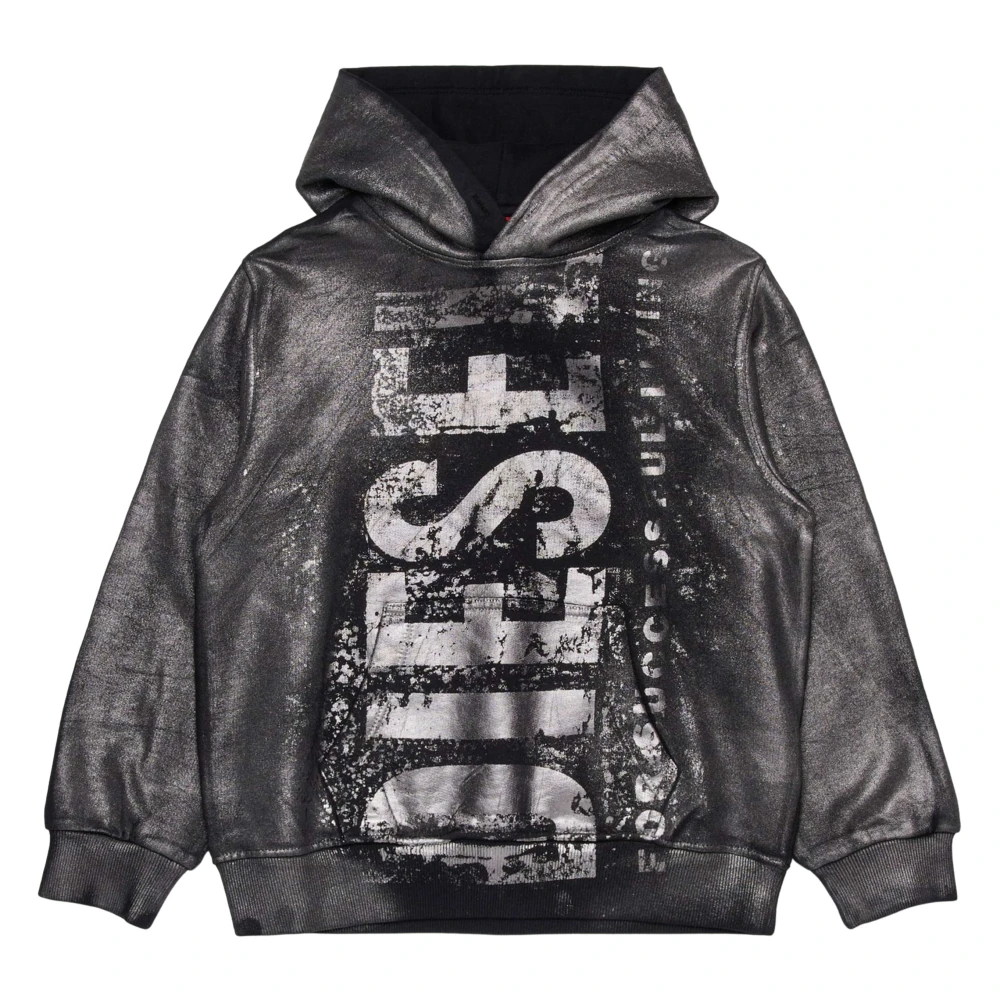 Diesel Boys Black Kids Sweatshirts, 12 Y, Logo Hoodie In