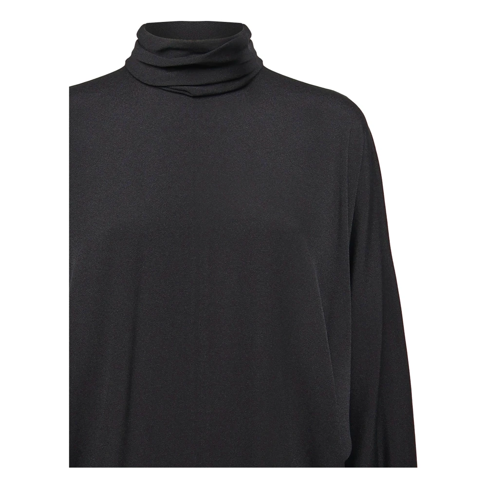Nineminutes Zwarte Jurk met Kraag en Wijde Mouwen Black Dames