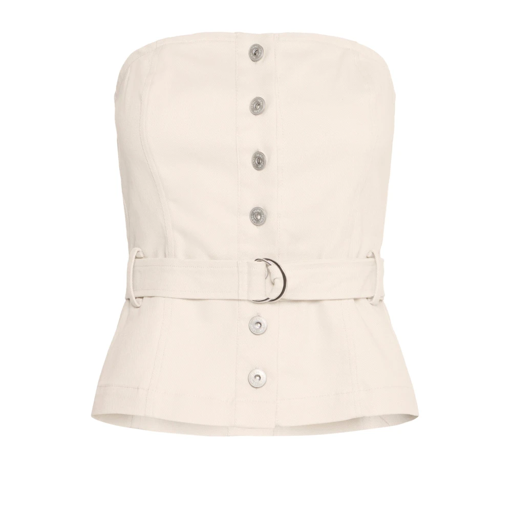 Ichi Women's Beige Sandshell Button-Up Blouse - Sleeveless Tops - S - Tops