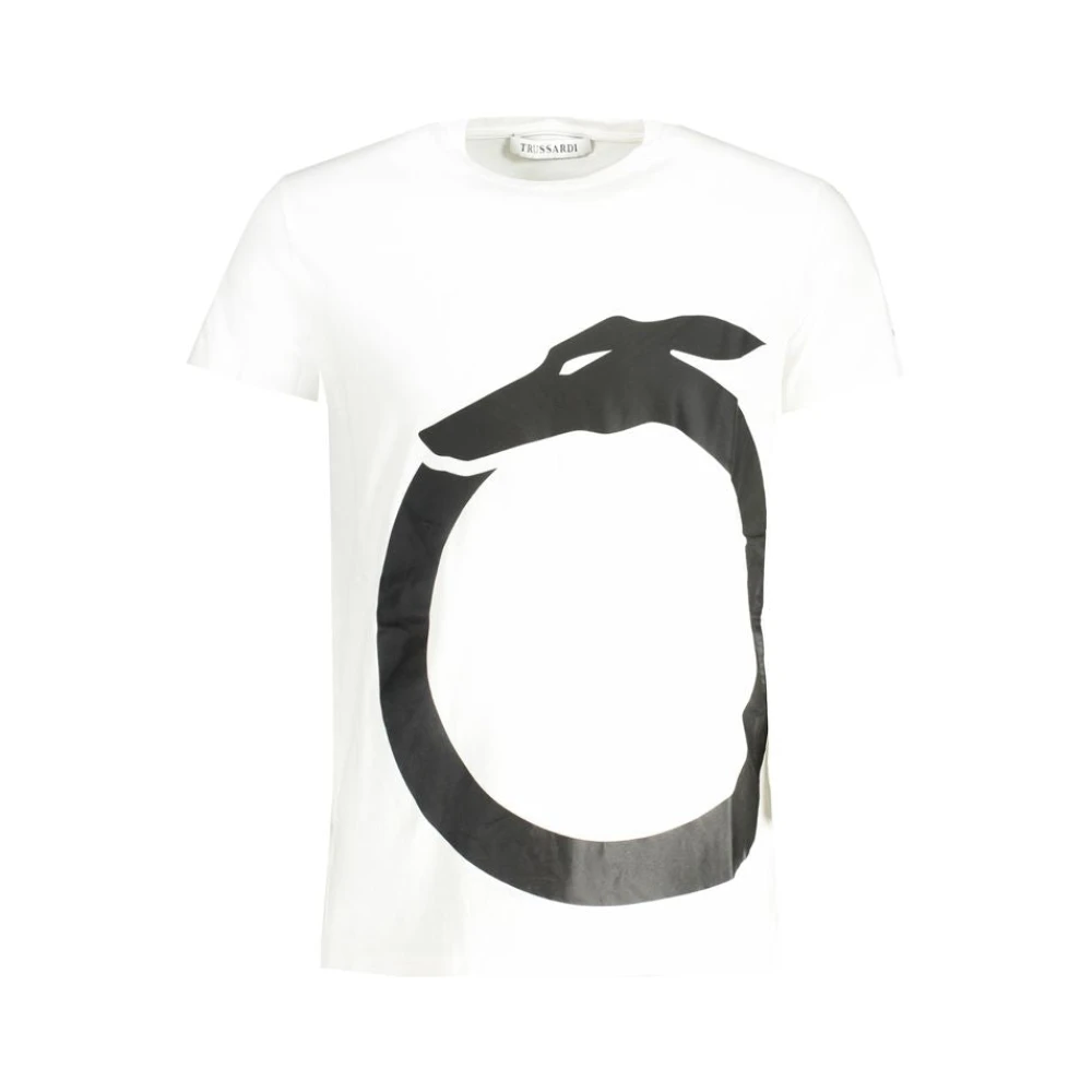 Trussardi Homme Blanc Tops, Taille: Xl Impression Logo T-Shirt Col Rond