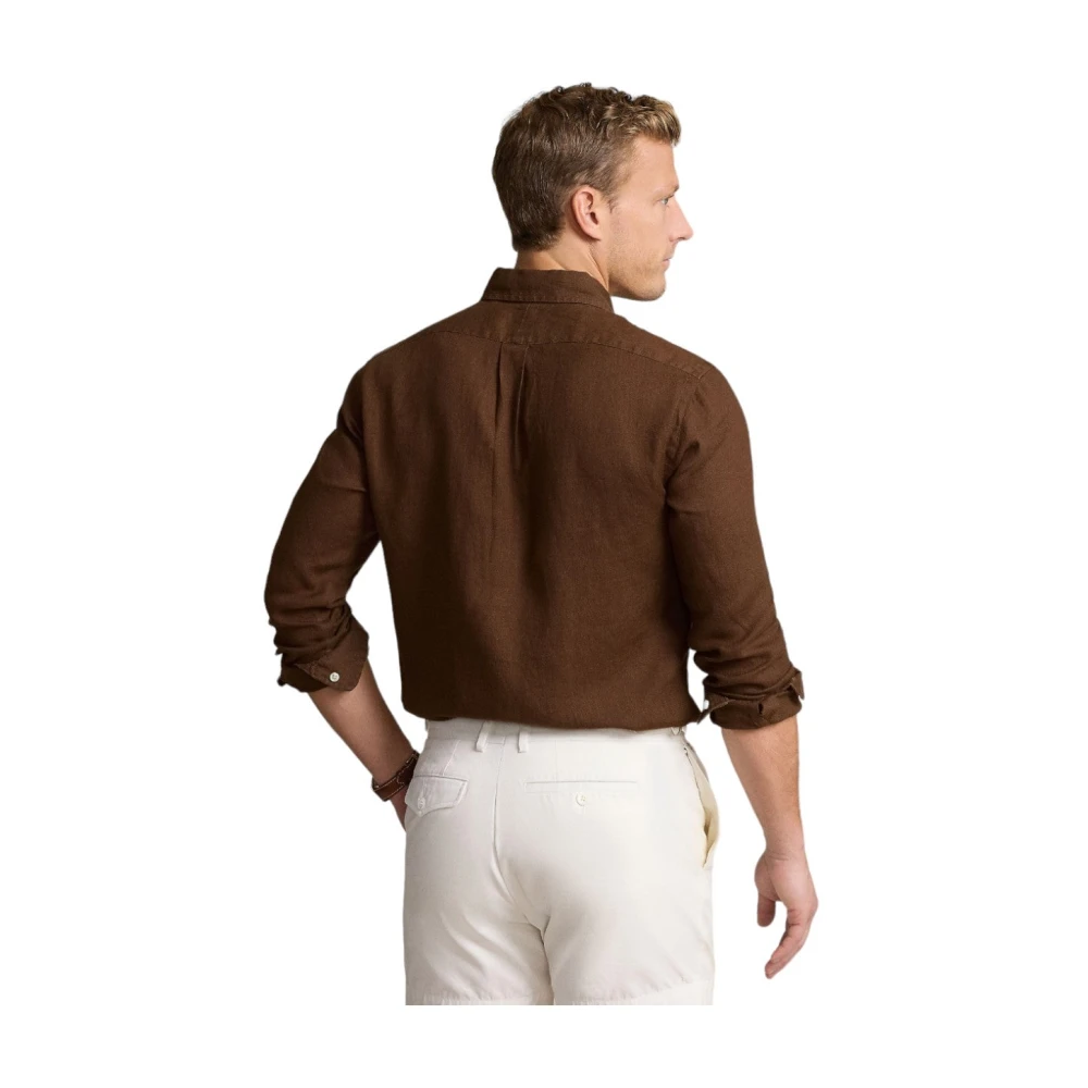 Ralph Lauren Linnen Overhemd Bruin Modern Fit Lichtgewicht Brown Heren