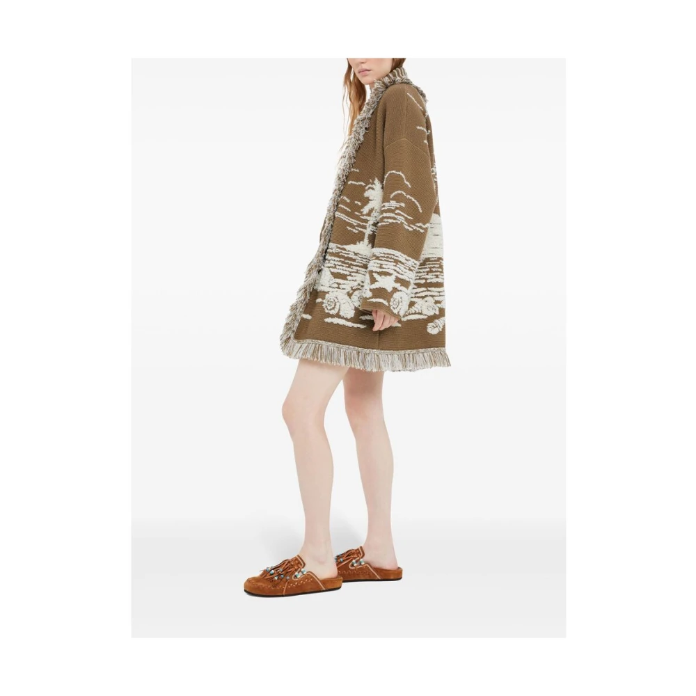 Alanui Khaki Bruine Gerande V-Hals Trui Brown Dames
