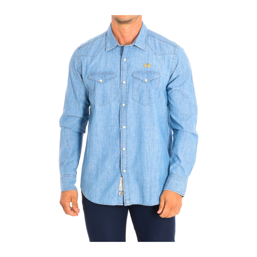 La Martina Men's Blue Classic Fit Denim Long Sleeve Shirt