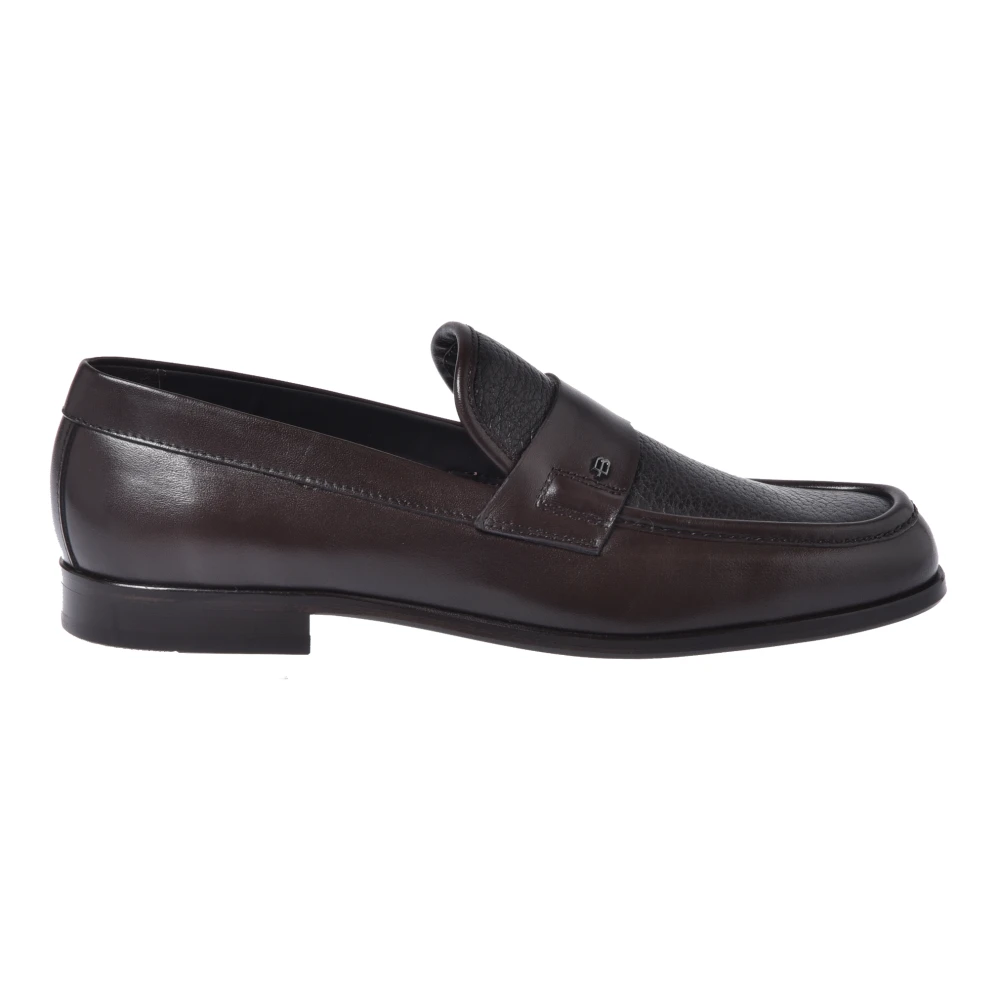 Baldinini Mannelijk Bruin Dark Leather And Tumbled Leather Loafers