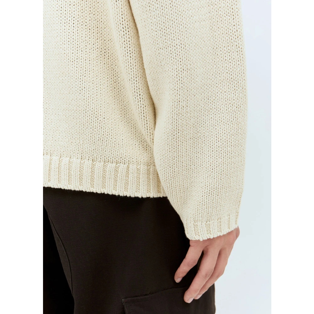 Stüssy Chunky Knit V-Neck Logo Sweater Beige Heren