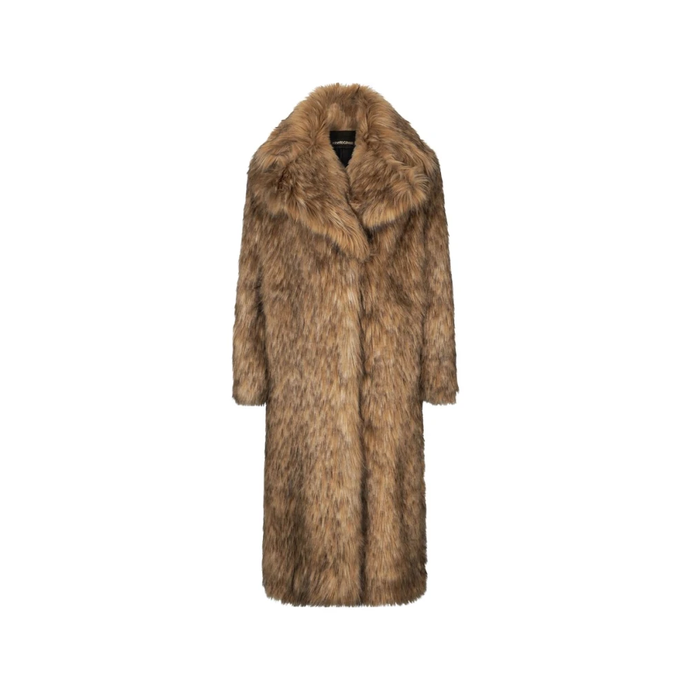 Roberto Cavalli Women's Brown Long Faux Fur Coat