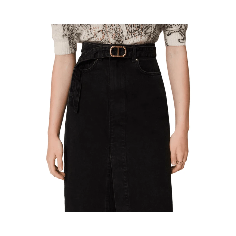 Twinset Zwarte denim jeans rok met riem Black Dames