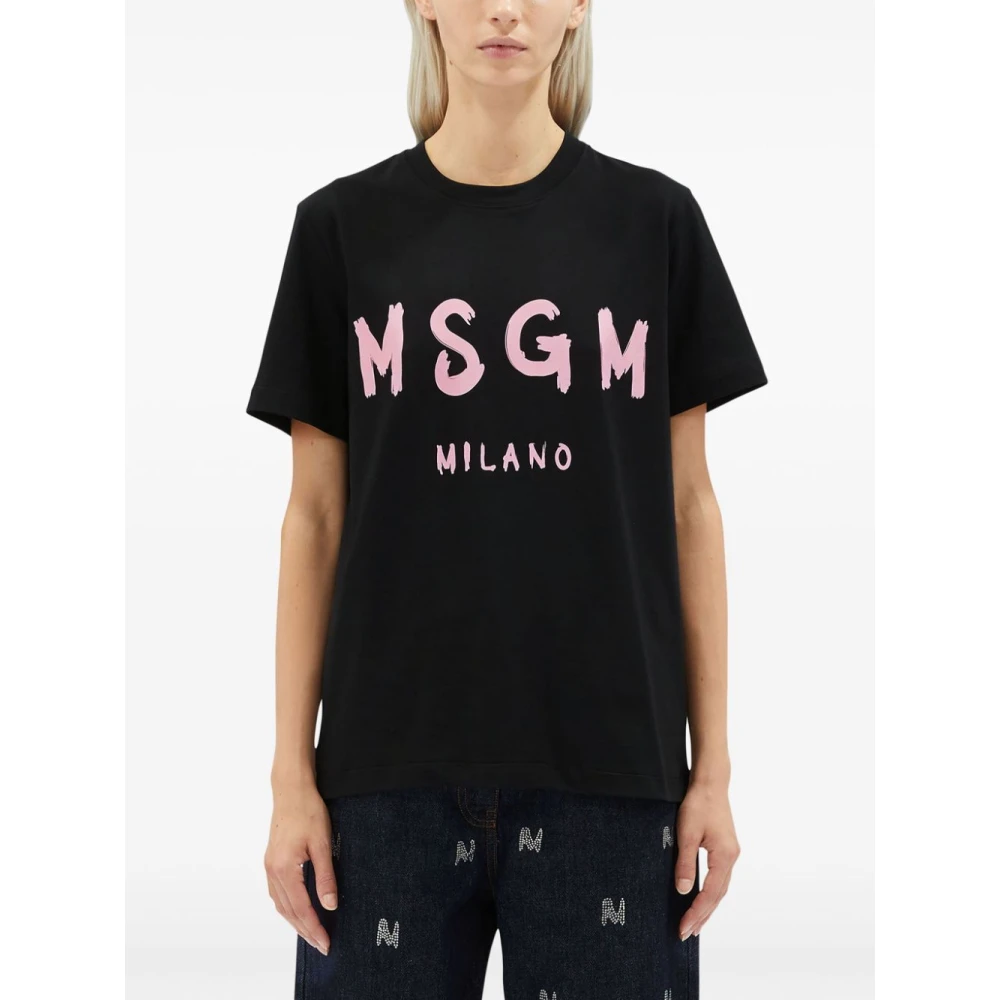 Msgm Katoenen T-shirt in 99C Stijl Black Dames