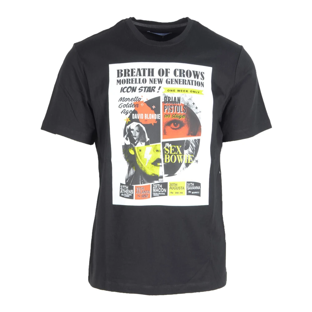 Frankie Morello Zwarte Bedrukt T-shirt Mannen Herfst Winter Black Heren