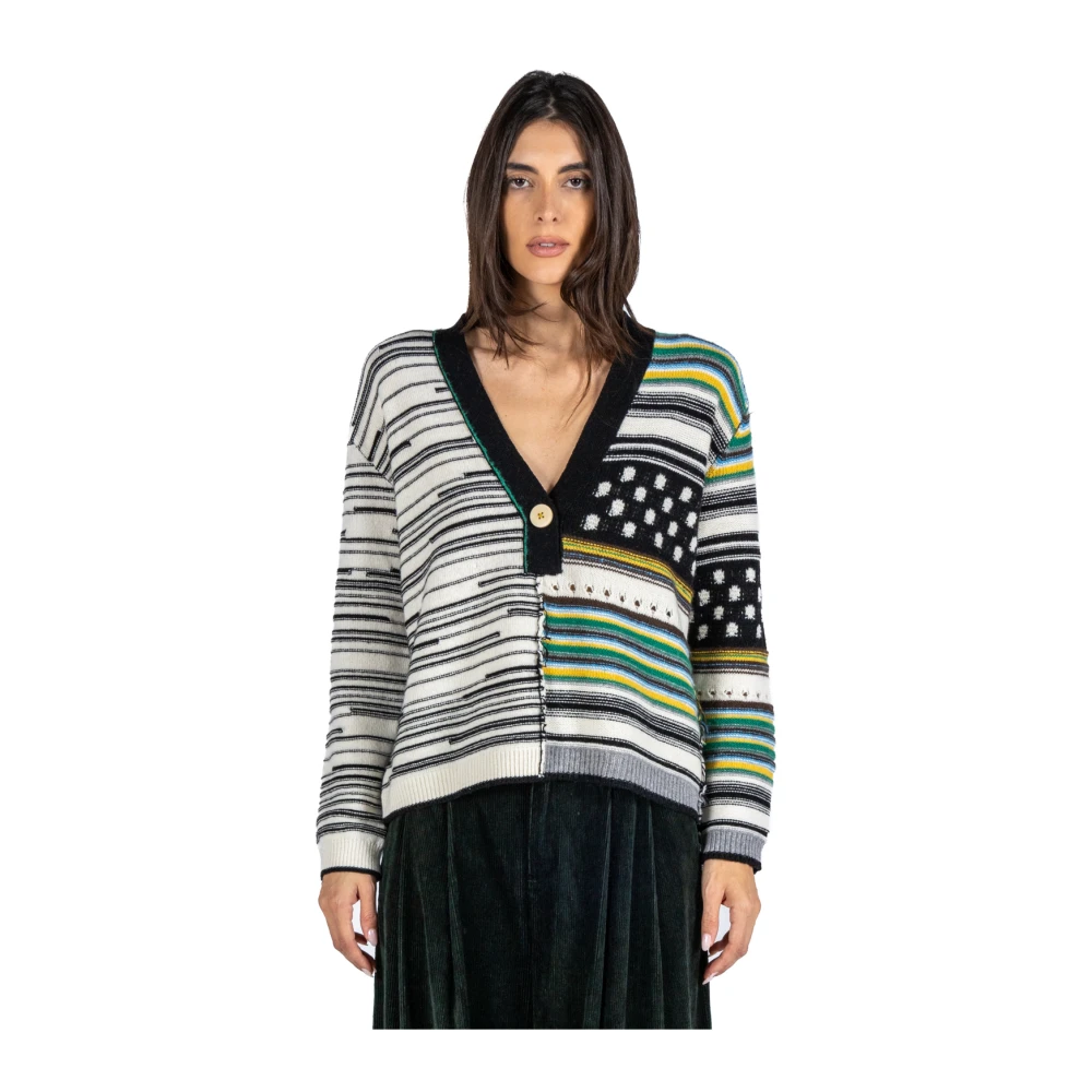 Phisique du Role Multicolor Jacquard Gebreide Trui met V-hals Multicolor Dames