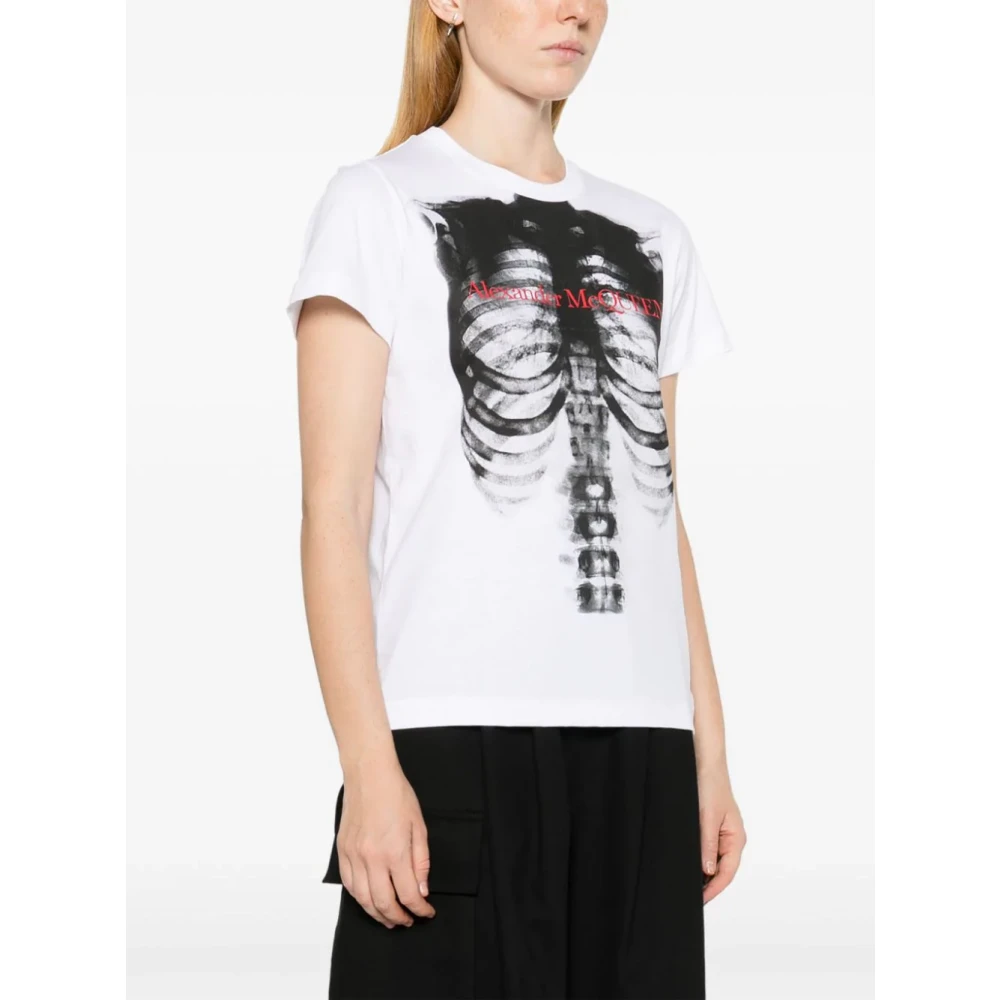 alexander mcqueen Logo Print Crew Neck Katoenen T-shirt White Dames