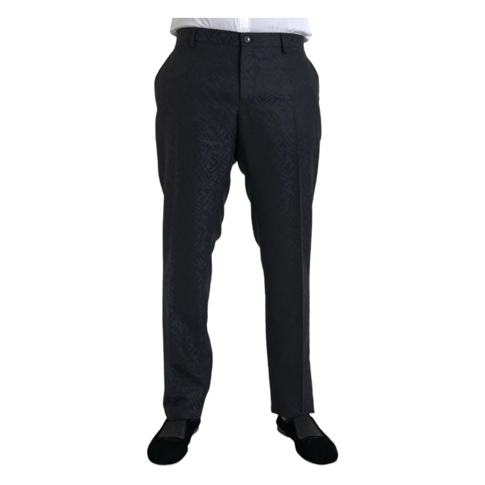Dolce & Gabbana Men's Blue Brocade Wool Slim Fit Dress Pants