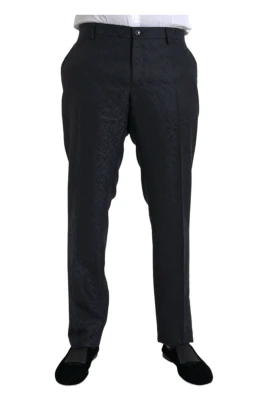Blå Brokad Ull Slim Fit Kjolbyxor