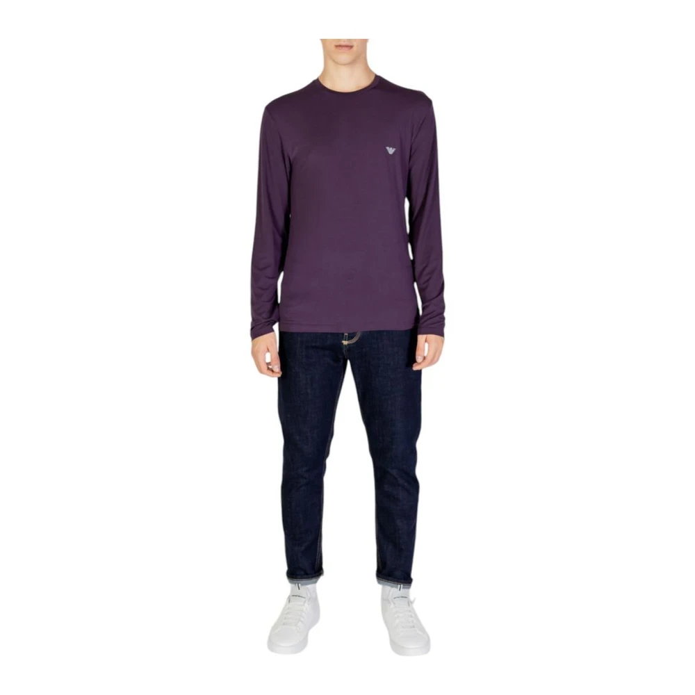 Emporio Armani Modal Blend Crew Neck Shirt Purple Heren