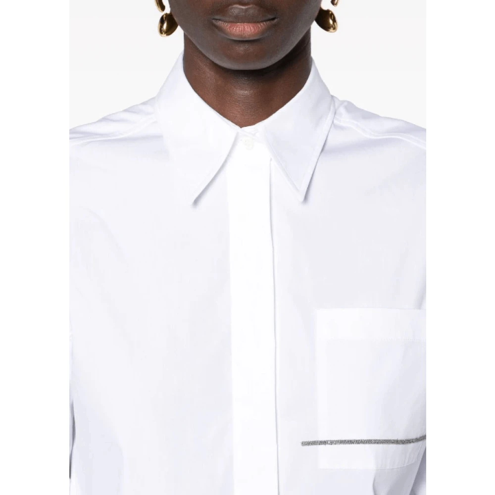 BRUNELLO CUCINELLI Witte Poplin Shirt met Monili Ketting White Dames