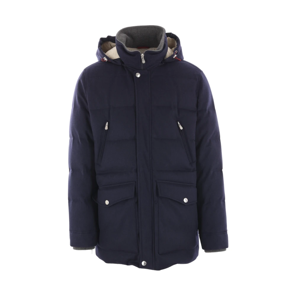 BRUNELLO CUCINELLI Blauwe wollen jas met afneembare capuchon Blue Heren