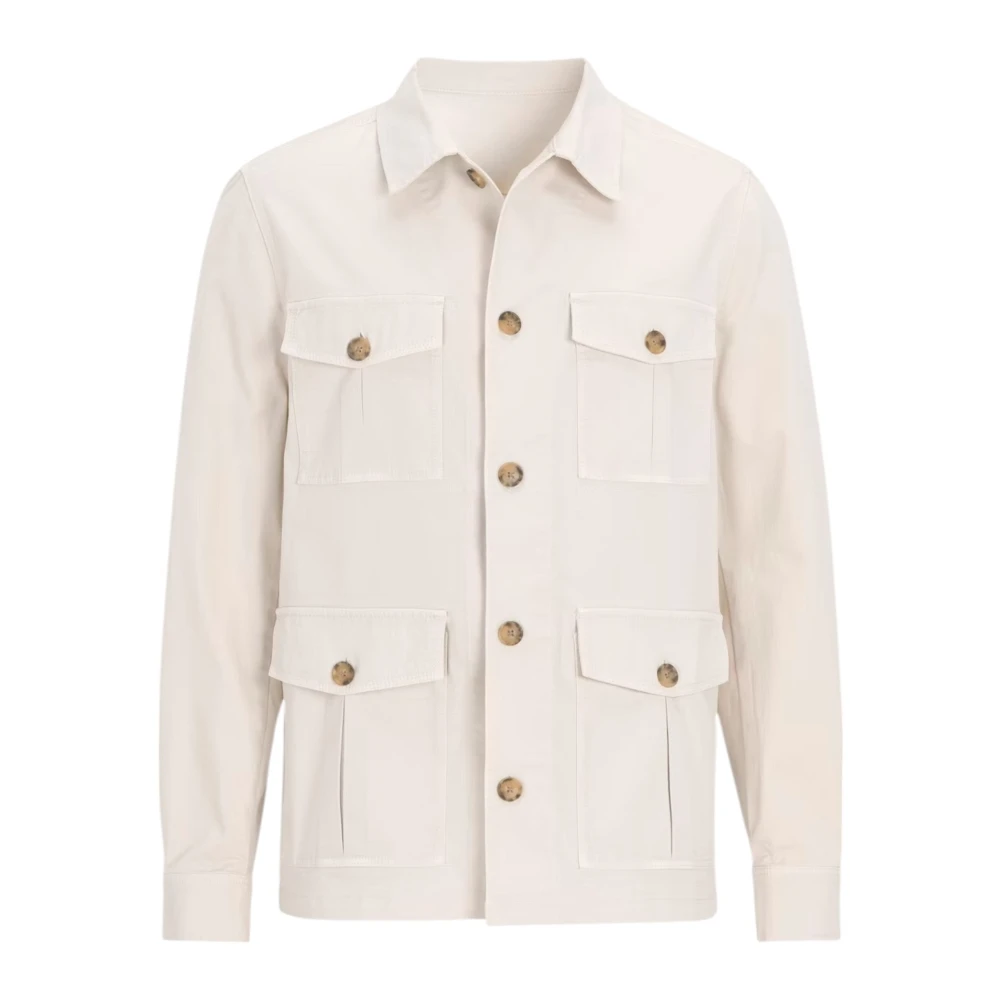 Oscar Jacobson Witte Safari Katoenen Stretch Overshirt Beige Heren