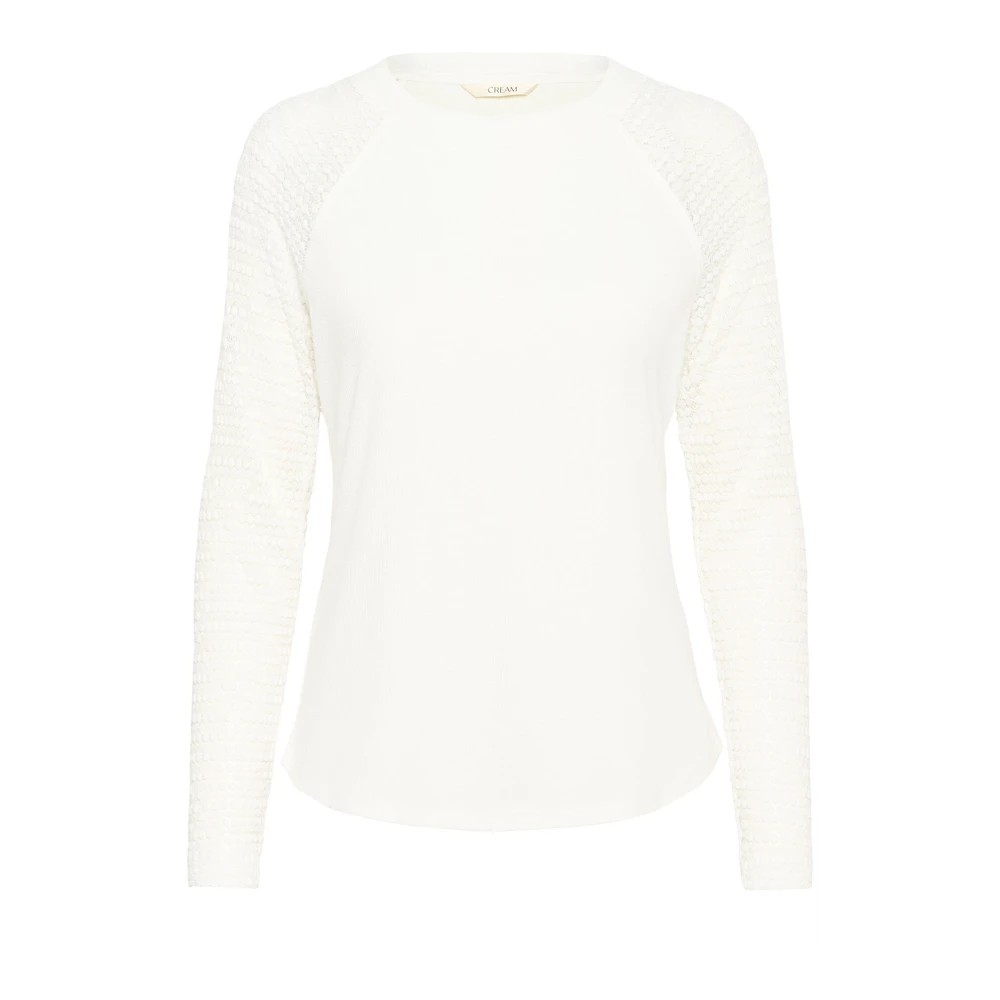 Cream Geborduurde Longsleeve T-shirt Sneeuwwit White Dames