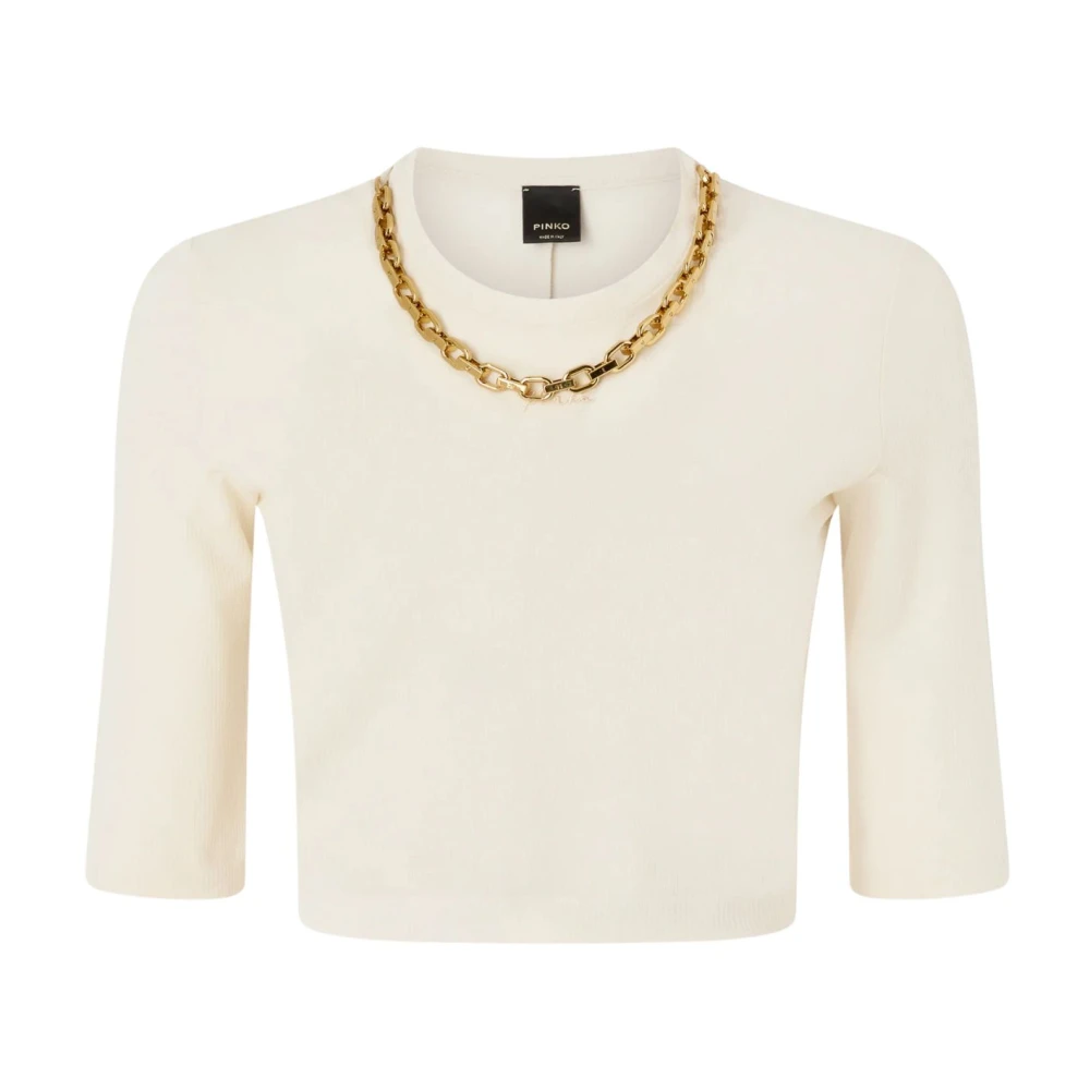 Pinko Vrouw Beige Tops Dames, M, Katoen, Kimberly Maglia Costina Crepe