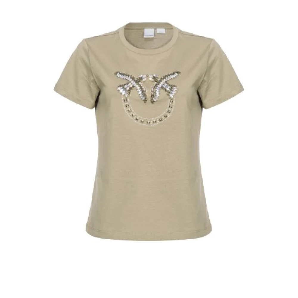 Pinko Love Birds Khaki T-shirt Beige Dames