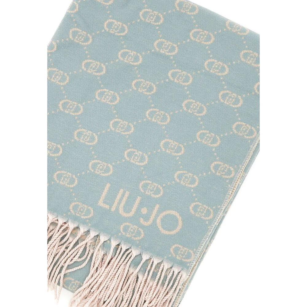 Liu Jo Blauwe Jacquard Lurex Logo Sjaal Blue Dames