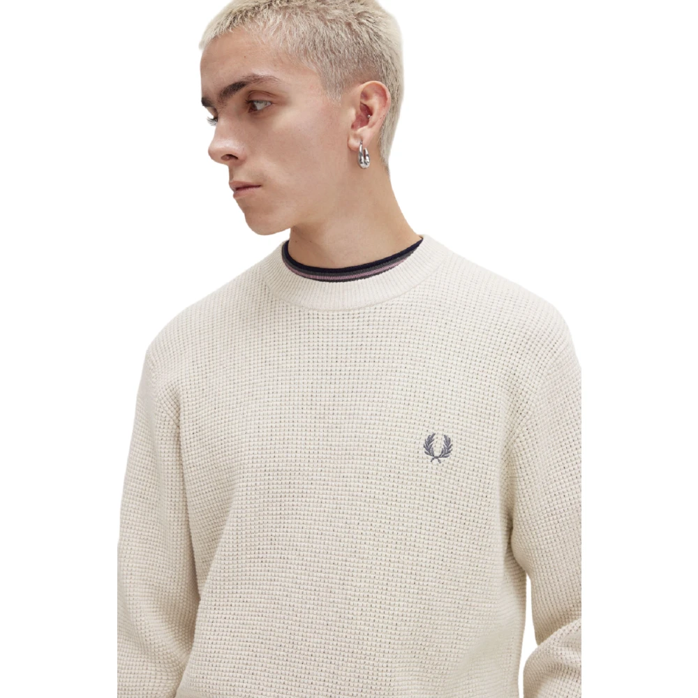 Fred Perry Crème Crew Neck Sweater Aw24 White Heren