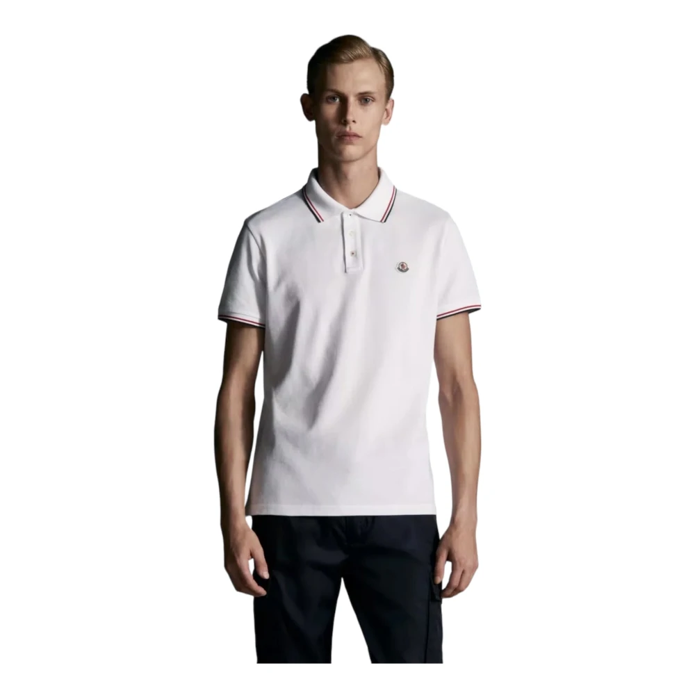Moncler Tricolour Trim Polo Shirt White Heren