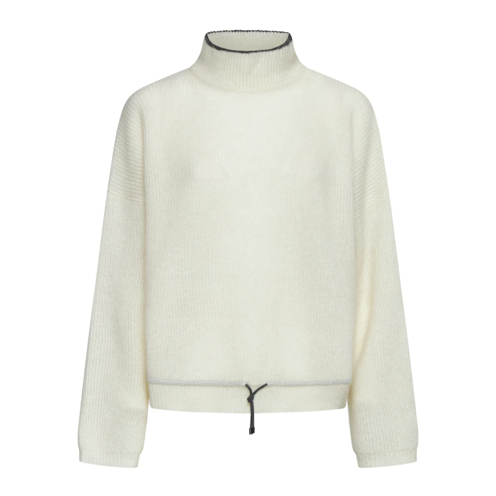 Brunello Cucinelli Vrouw Beige Truien & Vesten Dames, M, Wol, Geribbelde Gebreide Mohair Wollen Trui