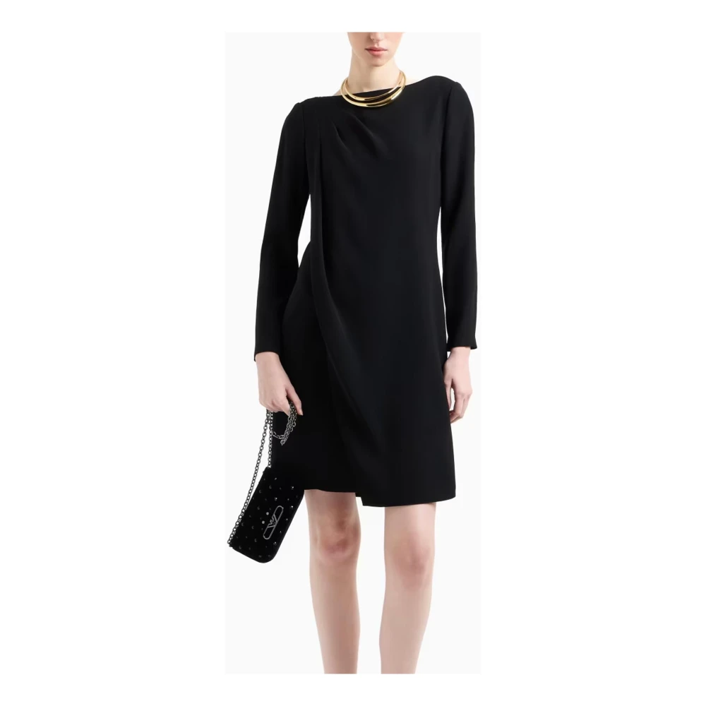 Emporio Armani Zwarte Lange Mouw Ronde Hals Jurk Black Dames