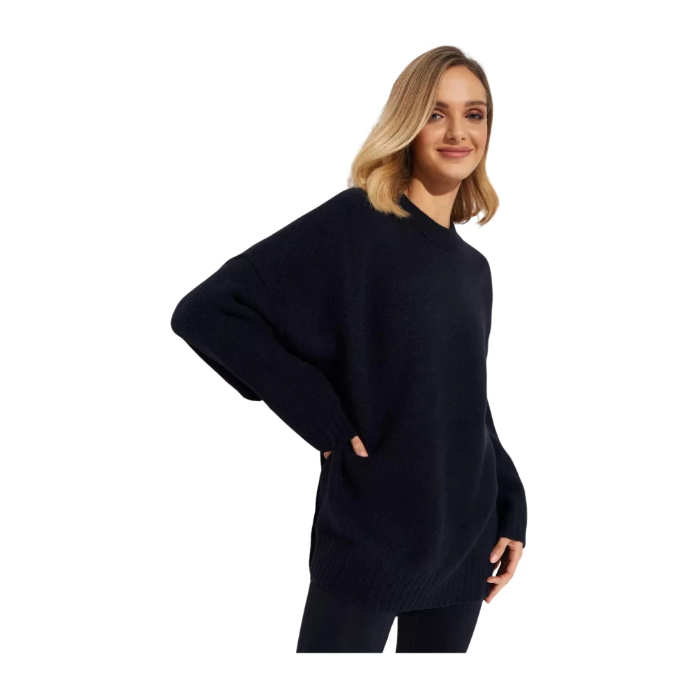 Free People Navy Gebreide Trui met Ronde Hals Blue Dames